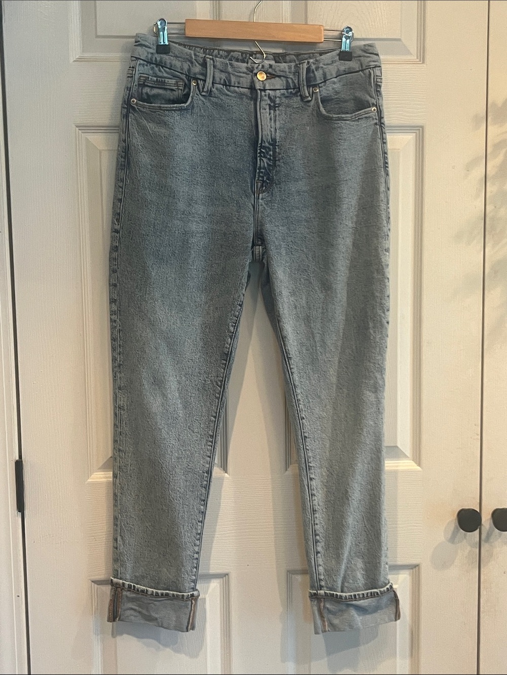 Good American Washed Blue Good Classic Cuffed Jeans